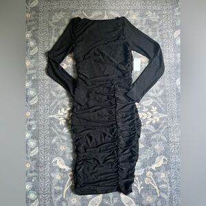 Rachel Parcell Black Metallic Shimmer Ruched Long Sleeve Bodycon Dress